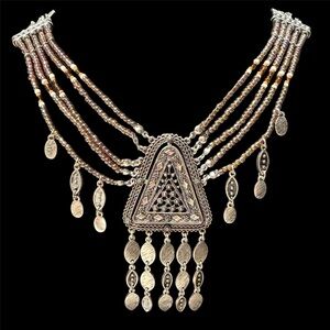 Multi-Strand Vintage Inspired Bohemian Tribal Statement Jewelry Necklace